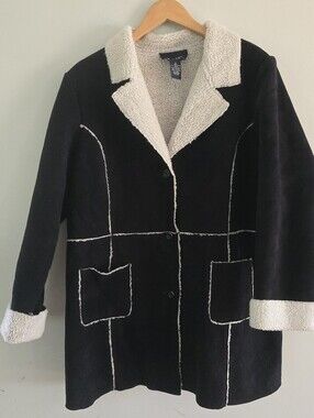 Denim Co 1X Black Faux Suede Sherpa Jacket Pennylane Western Retro *read